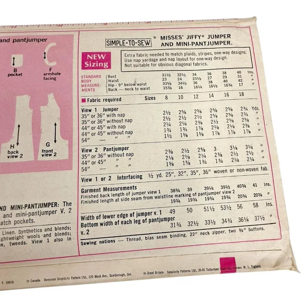 Simplicity Pattern 7821 Misses Size 10 Jumper & Pantjumper  Vintage Uncut FF
